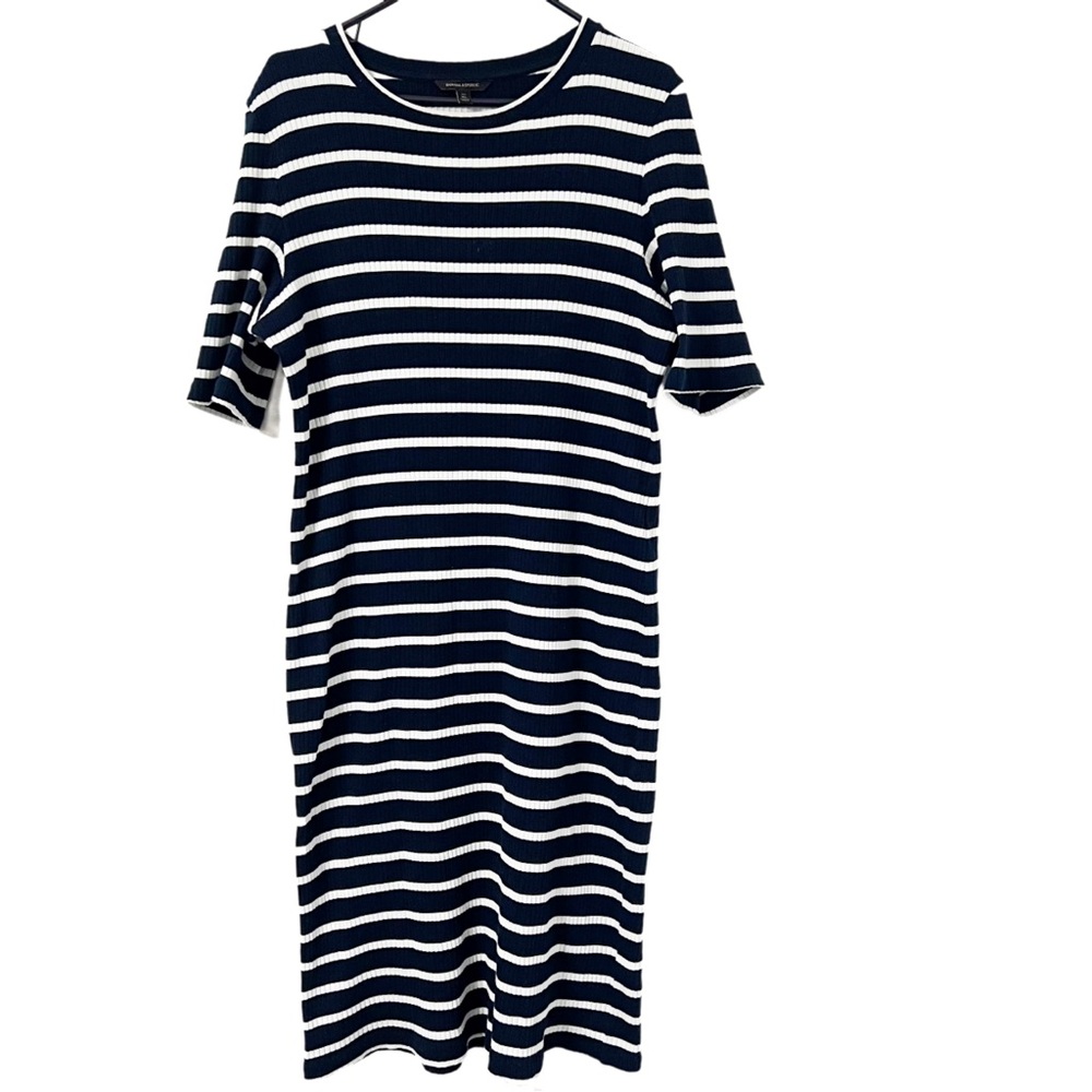Banana Republic Navy & White Ribbed Knit Midi T-Shirt Dress - XL Tall